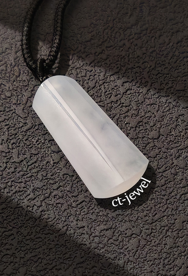 Polished ice-type jadeite rod pendant - front view
